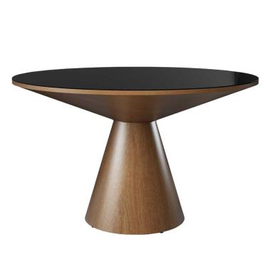 Imagem de Mesa De Jantar Madri Cone Chanfrada Redonda Nozes 1.40 Cm Vidro Preto