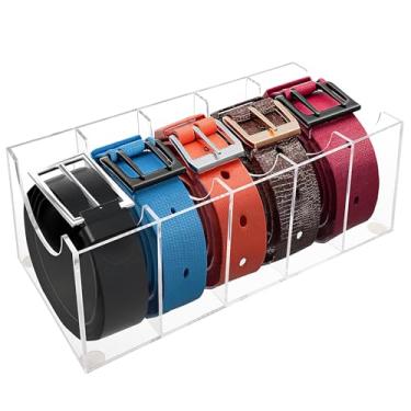 Imagem de Douildhaiy Organizador de cinto, caixa de armazenamento de cinto com 5 compartimentos, suporte de armazenamento de cinto de acrílico para armário, estojo de exibição de cinto transparente para gravata