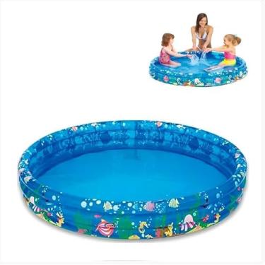 Imagem de Piscina Inflável Infantil Redonda, 180 Litros, Tema Animais Marinhos, Borda Macia, Fácil de Inflar