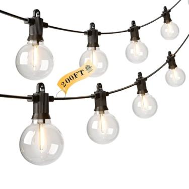 Imagem de Kawaya Luzes De Corda Para Áreas Externas 200 Pés - Luz Led À Prova D'Água Pátio Externo Com 100 + 4 Lâmpadas Globo G40 Inquebráveis, Penduradas, Varanda, Bistrô, Quintal, Gazebo, Café