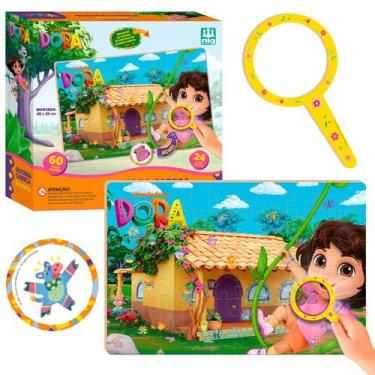 Imagem de Brinquedo Pedagógico Quebra-Cabeça Secreto Dora Com 60 Peças E Lupa Pa