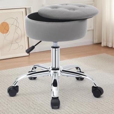 Imagem de Gitrah Cadeira de penteadeira com rodas ajustável com banquinho giratório de armazenamento para cadeira de maquiagem com rodinhas cinza