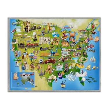 Imagem de Stupell Industries Design de arte giclée emoldurado cinza mapa histórico dos EUA por Joseph Burgess, 14 x 11