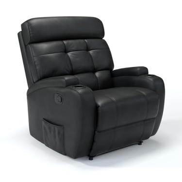 Imagem de Poltrona do Papai Reclinável Manual Couro Bovino com Massageador (Preto)