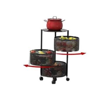 Imagem de Fruteira Articulada 3 Andares com Rodas, 52cm x 30cm, Preto