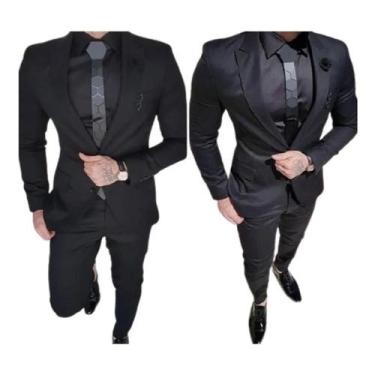 Imagem de Terno Oxford Slim Completo + Colete 9 Cores Terra Forte Ternos, Preto,