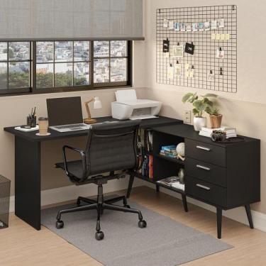 Imagem de Escrivaninha Mesa de Escritório de Canto 3 Gavetas Lisboa Madesa, Pret