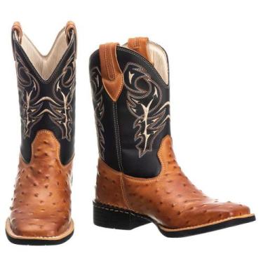 Imagem de Bota Texana Masculina Couro Cano Alto Bordada Cowboy - Campero, Marrom