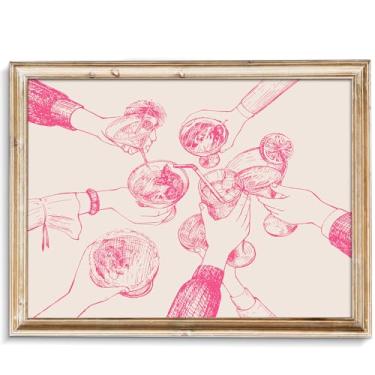 Imagem de Uniro Decoração de parede de carrinho de bar de torcida, impressões de arte vintage de placa de torcida, pintura de arte de parede de carrinho de bar de amigos clincando, decoração de parede de