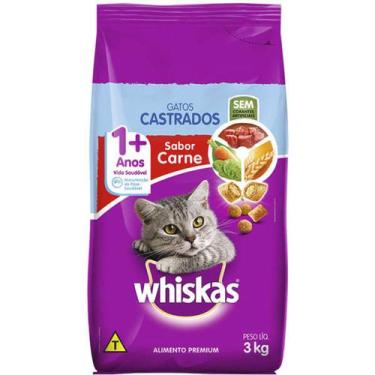 Imagem de Ração Whiskas Carne para Gatos Adultos Castrados 3 Kg