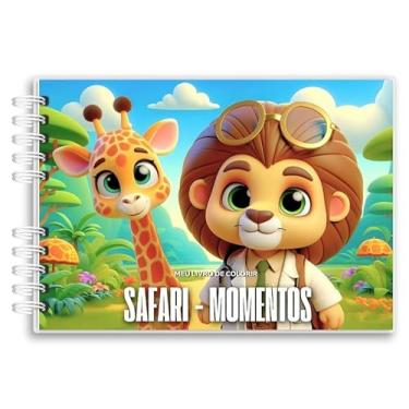 Imagem de Livro De Colorir Safari cute Capa Holográfica 50 Desenhos Folha Grossa Capa Dura Wire-o A5 colorindo safari kawaii