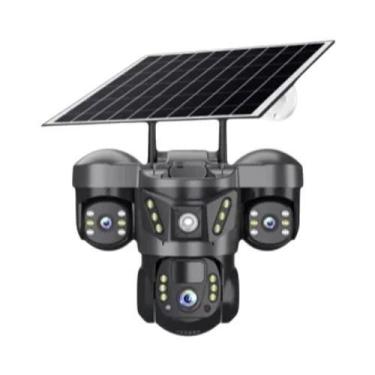 Imagem de Câmera Solar 15MP 4G Externa 3 Lentes Zoom 10X Detecção PIR À Prova D'