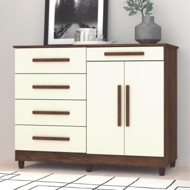 Imagem de Cômoda Muskogee 5 Gavetas 2 Portas Imbuia Champagne