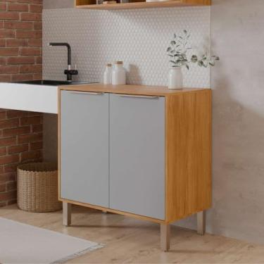 Imagem de Armário de Cozinha Compacto 2 Portas 100% MDF com Prateleira Interna, Pintura UV e Pés Reguláveis Durabilidade, Estilo e Organização (Cinamomo/platina)