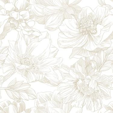 Imagem de Ismoon Papel de parede floral grande boho bege/café papel de contato 17,3 pol. x 16,1 m papel de parede moderno removível autoadesivo armário quarto banheiro impermeável mural decoração de parede rolo