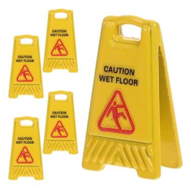 Imagem de Mobestech 5 Peças De Placas De Advertência Para Casa De Bonecas Em Miniatura Piso Molhado Sinais De Segurança Realistas Mini Placa De Advertência Escorregadia Para Dramatização Brinquedos