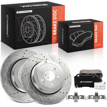 Imagem de A-Premium Kit De Rotores Freio A Disco Traseiros Perfurados E Ranhurados 12,99" (330 Mm) + Pastilhas Cerâmica Compatíveis Com Modelos Hyundai Selecionados - Genesis Coupe 2010-2016, Conjunto 6 Peças