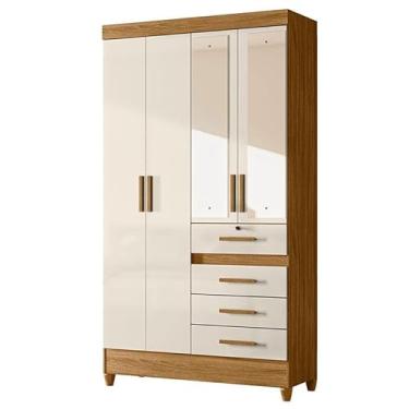 Imagem de Guarda Roupa Solteiro com 4 Portas e 4 Gavetas, Espelho e Pés em PVC - Moval Freijó/Off White