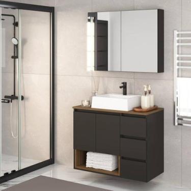 Imagem de Gabinete de Banheiro 80cm Vitória com Espelheira e Cuba - FAEMA