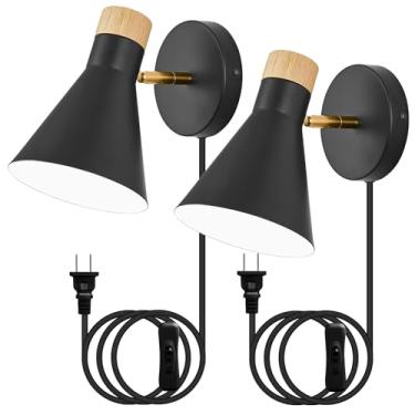 Imagem de phemlec Conjunto De 2 Arandelas Parede, Com Cúpula Metal, Interruptor Tomada, Luminária Braço Articulado Para Decoração Interna, Quarto, Corredor, Sala Estar, Leitura, Preta