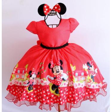 Imagem de Vestido Infantil Minnie Vermelho Para Festa  Luxo E Tiara - festa luxo