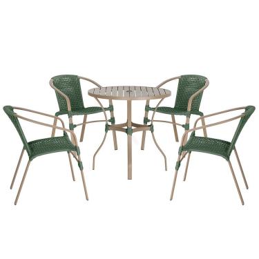 Imagem de 04 Cadeiras Floripa E Mesa Roma 80cm Fendi Trama Original Verde