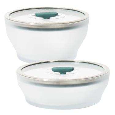 Imagem de Anyday Conjunto de 4 peças para panelas de micro-ondas e armazenamento de alimentos de vidro com tampas de vidro | Recipientes grandes sem plástico | Vaporizador empilhável com tampa ventilada para