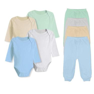 Imagem de Kit Roupa Bebê 8 Peças Body Longo e Mijão Liso Menino Menina - Koala B