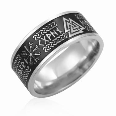 Imagem de VASSAGO Anéis Vikings para homens mulheres runas nórdicas Mjolnir Vegvisir bússola Triskele Valknut Helm of Awe nó celta triquetra amuleto anel joalharia tamanho 7-12, 62.1 (19.8), Aço inoxidável, Sem