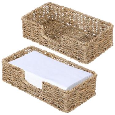 Imagem de Wanmu 2 porta-guardanapos para banheiro, balcão de vime, retangular, porta-guardanapos de banheiro para Ktichens, bandeja de cesta de toalha de mão de tecido para casa, cozinha, hotel, fazenda