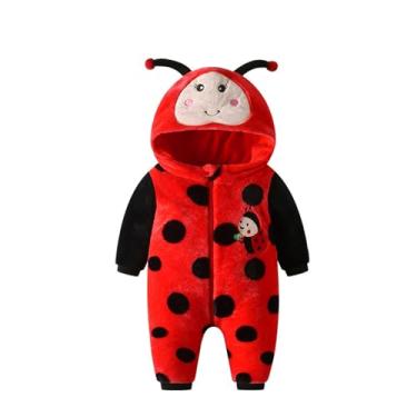 Imagem de Licupiee Infant Boy Girl Ladybug Romper Hooded Long Sleeve Fleece Bee Jumpsuit Newborn Baby Halloween Costume Animal Clothes (Red, 3-6 Months)