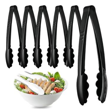 Imagem de Pinça preta de cozinha, 6 peças - pinças descartáveis de plástico buffet de 20 cm para servir alimentos, gelo, salada, churrasco, biscoitos