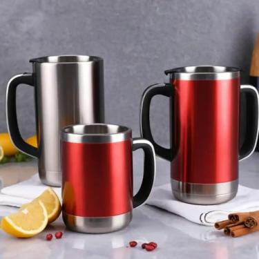 Imagem de Caneca Térmica Parede Dupla em Aço Inox Vermelha 950ml com Base Antiderrapante - Estilo Esportivo