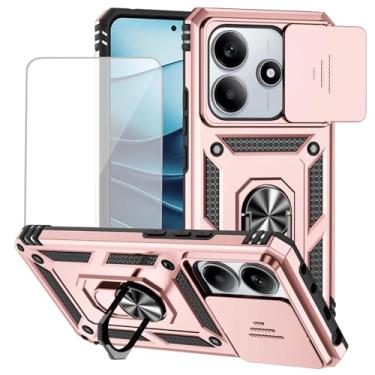 Imagem de Yodueiv Capa para Xiaomi Redmi Note 14 5G com protetor de tela de vidro temperado e capa de câmera deslizante, anel magnético suporte suporte de carro capa protetora para Xiaomi Redmi Note 14 5G ouro