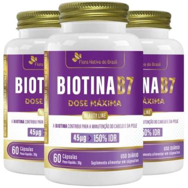Imagem de KIT 3X Biotina (Vitamina B7) 60 cápsulas - Flora Nativa - Flora Nativa