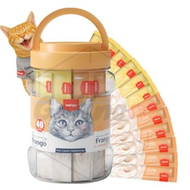 Imagem de Petisco Creamy Cremoso para Gatos Pote com 40 Tubos Sabores Frango e Frango com Caranguejo Textura Cremosa, Alta Palatabilidade, Hidratação