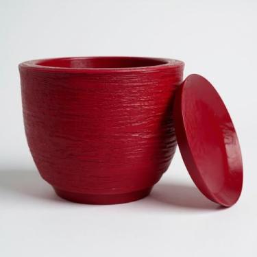 Imagem de Vasos para plantas e flores cone redondo em polietileno com prato textura jateada (Vermelho, Medio)