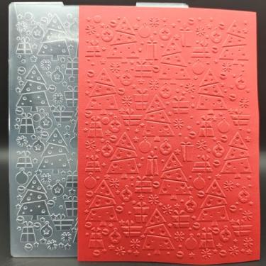 Imagem de Pasta de plástico em relevo 12 x 17 cm padrão de ícones de Natal artesanato em papel impressões texturizadas de plástico para fazer cartões, scrapbooking