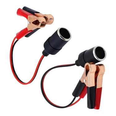 Imagem de ijuicy Soquete para isqueiro de carro 12 V, cabo de extensão de soquete de isqueiro fêmea de 35,5 cm com clipes jacaré, ferramenta de alimentação de emergência para carro, universal para a maioria dos