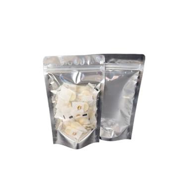 Imagem de Sacos Mylar resseláveis para armazenamento de alimentos com frente transparente, bolsas grossas reutilizáveis com zíper em pé, bolsas seladas por calor de folha de alumínio para embalagens de