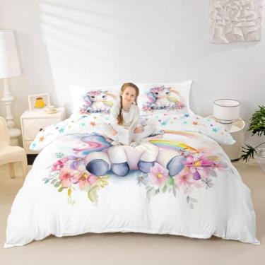 Imagem de Capa de edredom de unicórnio, solteiro, conjunto de cama de unicórnio fofo para crianças, meninos, meninas, decoração de animal, capa de edredom respirável, macia, leve, microfibra para decoração de