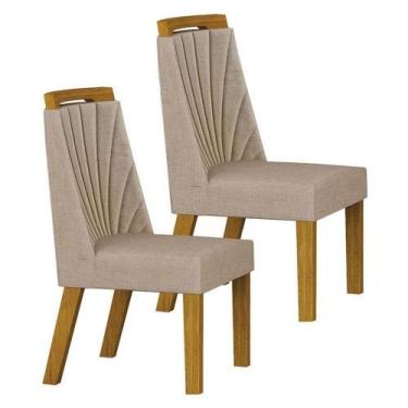 Imagem de Cadeira Para Mesa De Jantar Liz Mdf Kit 2 Peças Freijó Linho Palha  Le