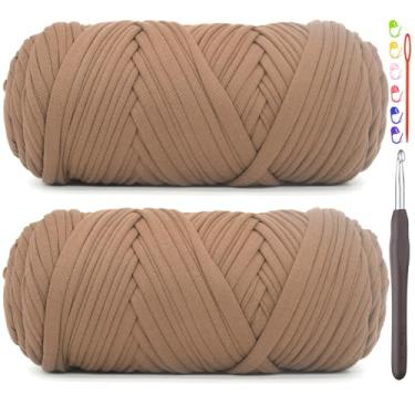 Imagem de Pacote com 2 camisetas para crochê, camiseta marrom, tecido elástico grosso, fio de crochê para iniciantes, bolsa de tricô à mão, cesta/porta-copos / artesanato faça você mesmo/decoração de casa 2 x