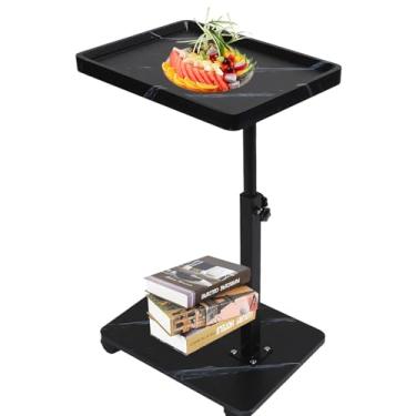 Imagem de Simcat Mesa de canto de mesa C, altura ajustável, mesa lateral em forma de C com rodas, bandeja de TV giratória de 360°, mesas laterais de sofá para pequenos espaços/sala de estar/quarto/banheira