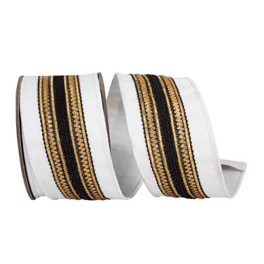 Imagem de Reliant Ribbon Fita de luxo Dupioni para aparar listras régias, branca/preta