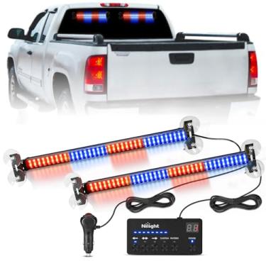 Imagem de Nilight Barra de luz estroboscópica de 144 LED vermelho azul com controlador 2 em 1 aviso de emergência automotivo piscando luzes de para-brisa da polícia para carros, reboque, caminhões, veículos de