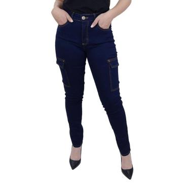 Imagem de Calça Jeans Feminina Recuzza Cargo Azul Escuro - 10720-Feminino
