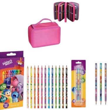 Imagem de Estojo Escolar Grande Com 4 Compartimento Estojo Para Lápis De Cor Canetas Apontador Com Lápis de Cor + Lápis Grafite Pink