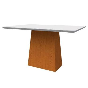 Imagem de Mesa De Jantar Tampo Vidro Bella 120 Cm Off White Base Ypê - DROSSI