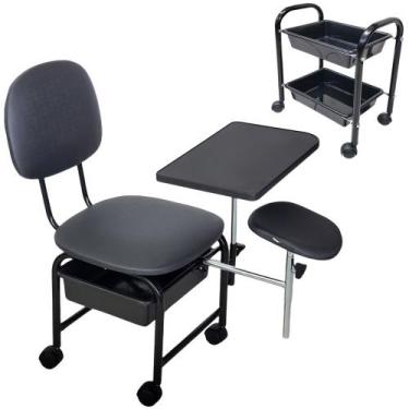 Imagem de Kit Cadeira Manicure Cirandinha + Carrinho Auxiliar Preto - For-ty